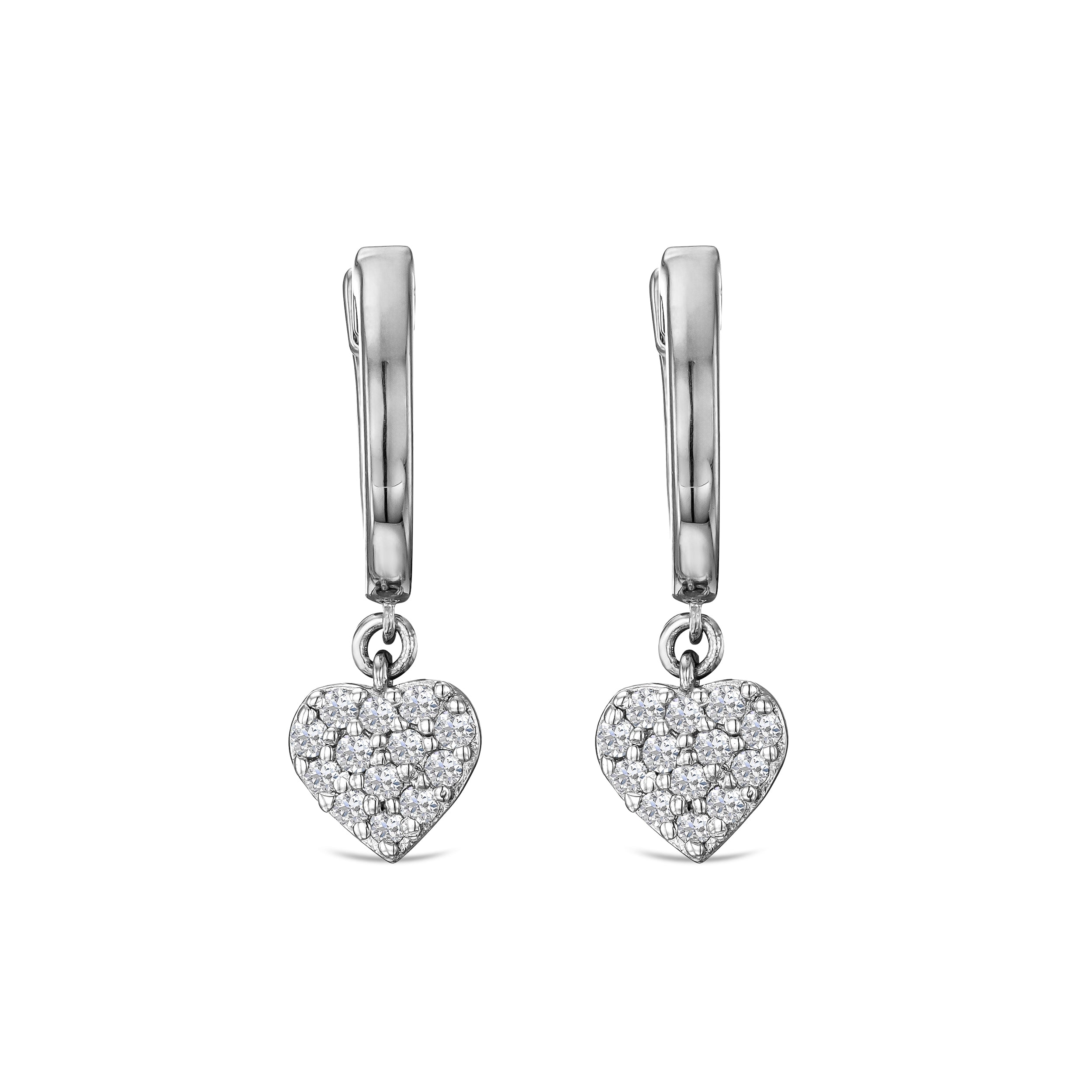 Heart Pave Drop Huggie Lab Diamond Earrings 0.29ct in 925 Silver